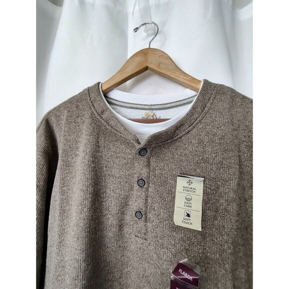 Method Men's X-Large Heather Brown Cotton Blend Henley Shirt Long Sleeve - Picture 6 of 11